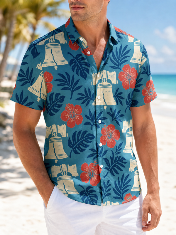 Harbor Bell Bloom Patriotic Hawaiian Shirt for Men