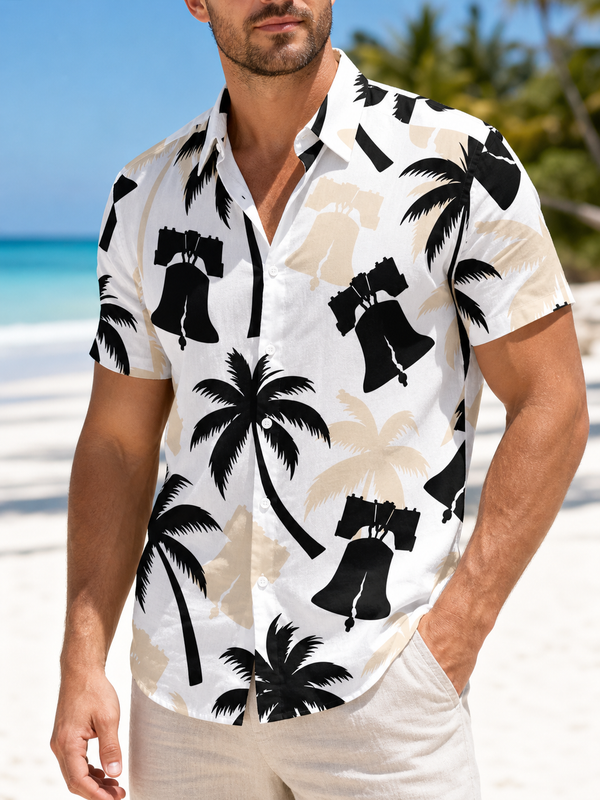 Freedom Palm Bell Patriotic Hawaiian Shirt for Men