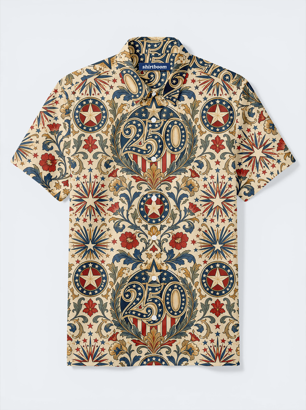 Ivory Star Medallion Classic America 250 Hawaiian Shirt for Men