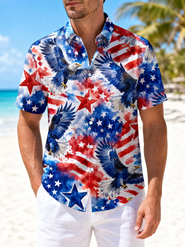 Banner Eagle Rush Patriotic Hawaiian Shirt for Men