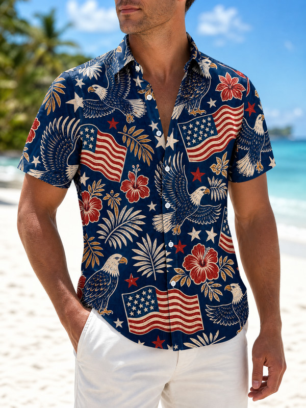 Midnight Eagle Banner Patriotic Hawaiian Shirt for Men