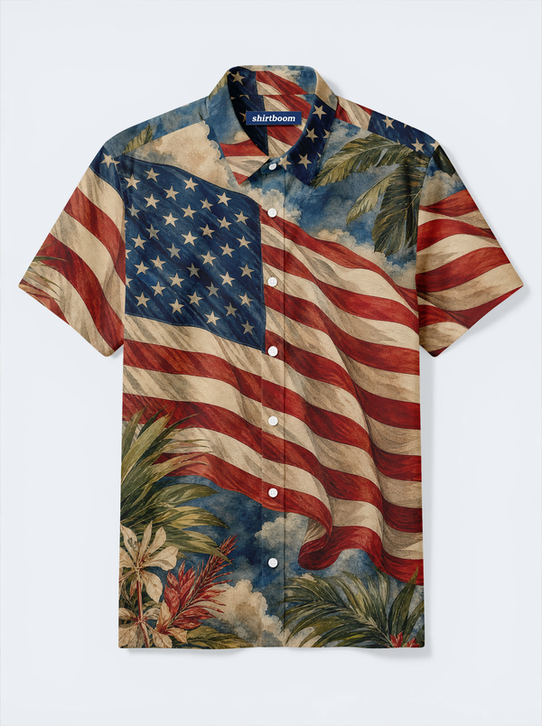 Old Glory Palm Classic America 250 Hawaiian Shirt for Men