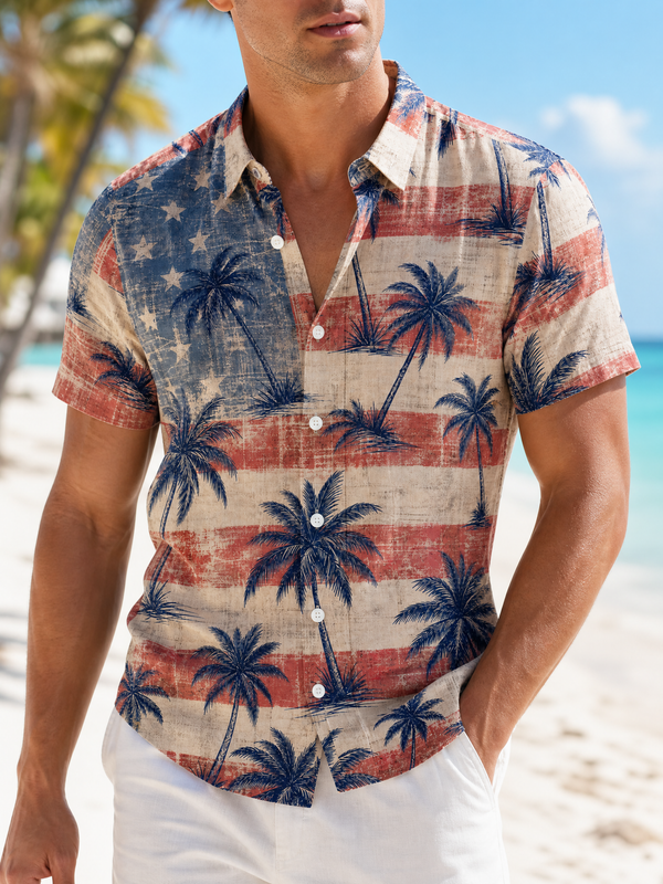 Palm Flag Drift Patriotic Hawaiian Shirt for Men