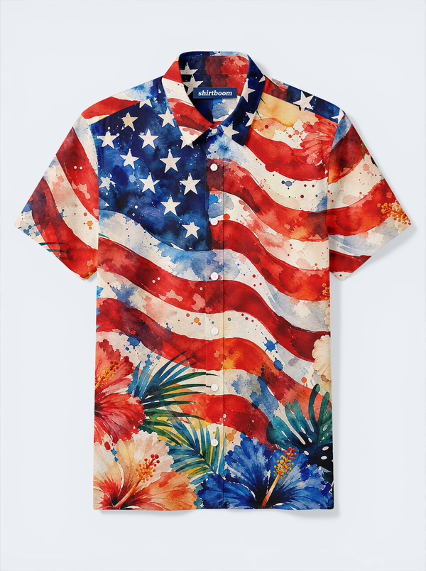 Watercolor Flag Bloom Classic America 250 Hawaiian Shirt for Men