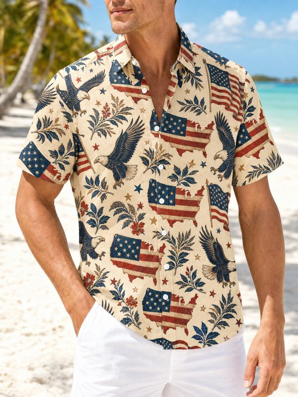 Prairie Map Eagle Patriotic Hawaiian Shirt for Men